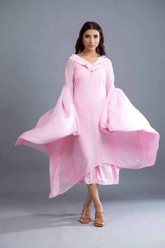 Blush Breeze Organza Kaftan Set