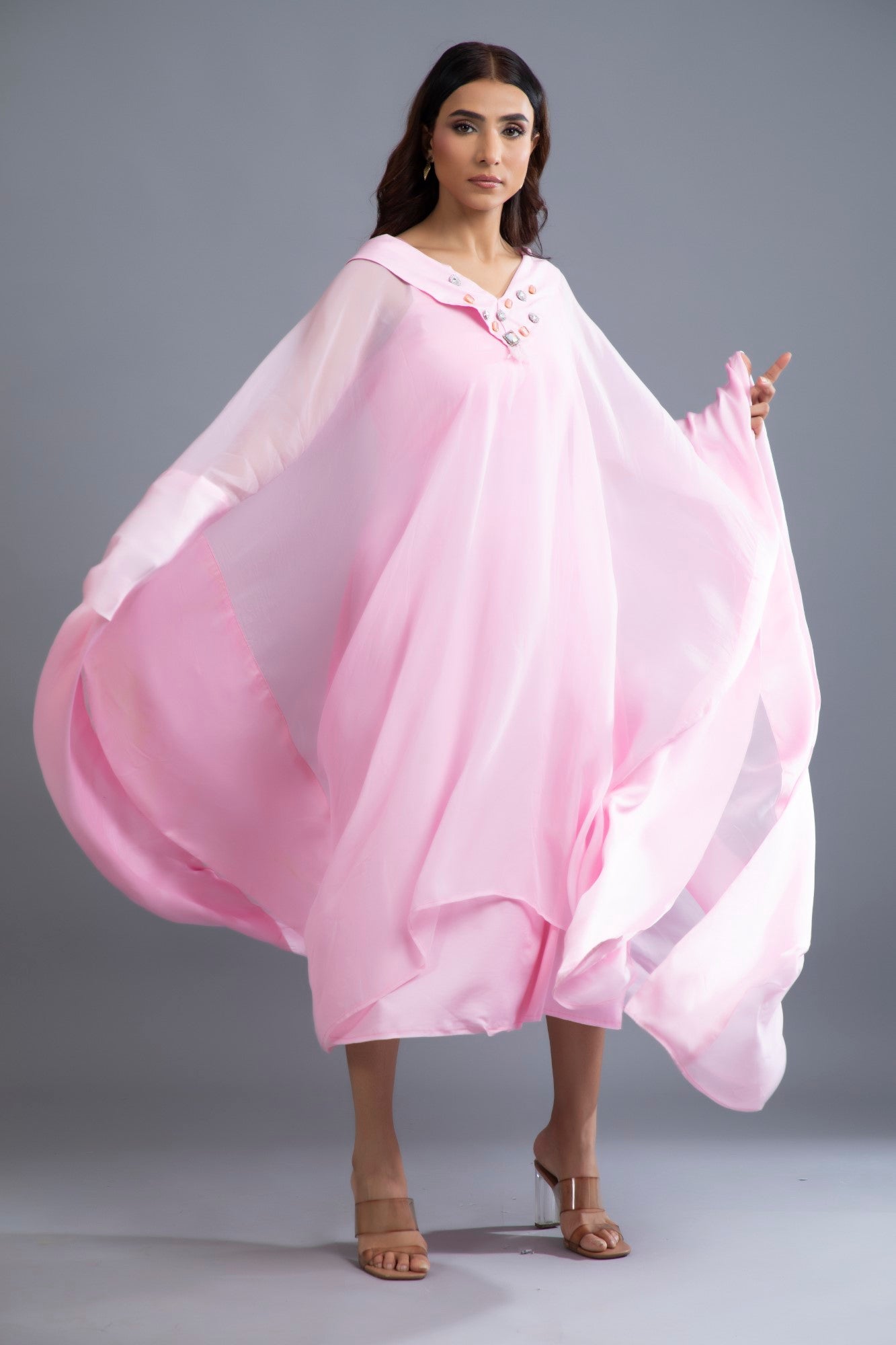Blush Breeze Organza Kaftan Set