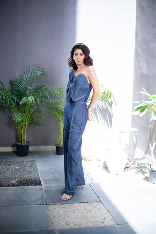 Sculptural Denim Jumpsuit