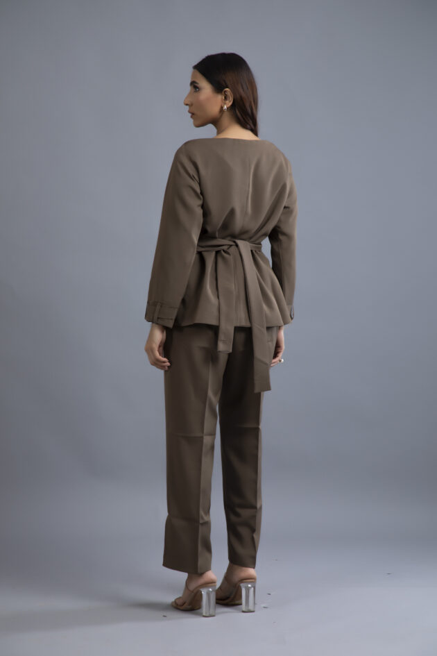 Espresso Elegance Belted Suit - Image 4